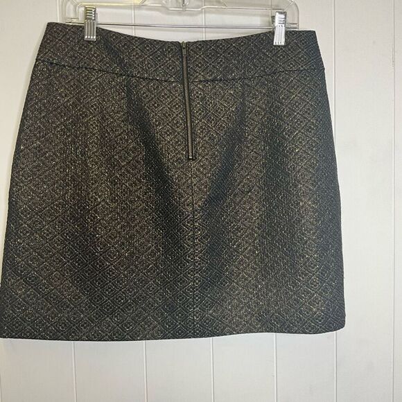 Ann Taylor Loft Women’s Size 12 Black Metallic Gold A Line Mini Skirt Pleated - Picture 4 of 9